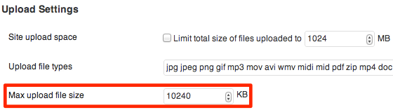 Wordpress max uploaded file size